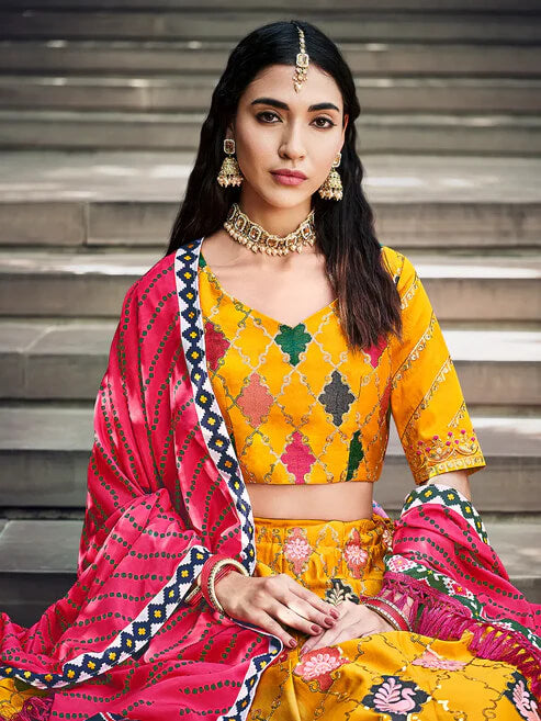 Honey Yellow Silk Lehenga Choli with Thread & Sequins Work