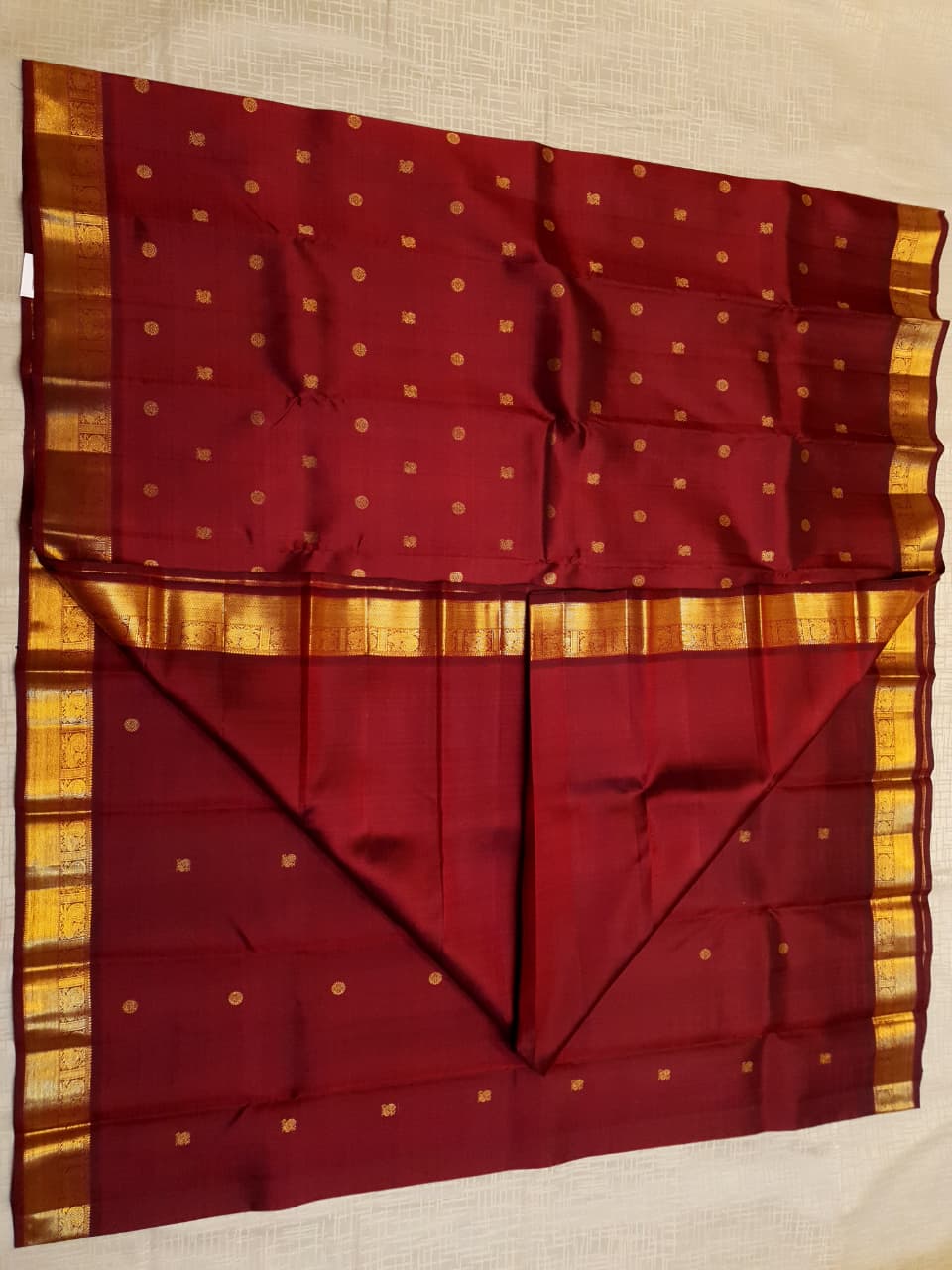 Maroon Kanchipuram Handloom 3G Pure Gold Pattu Silk Korvai Saree