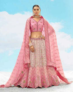 Sweet Pink Floral Embroidered Sequin Bridal Lehenga