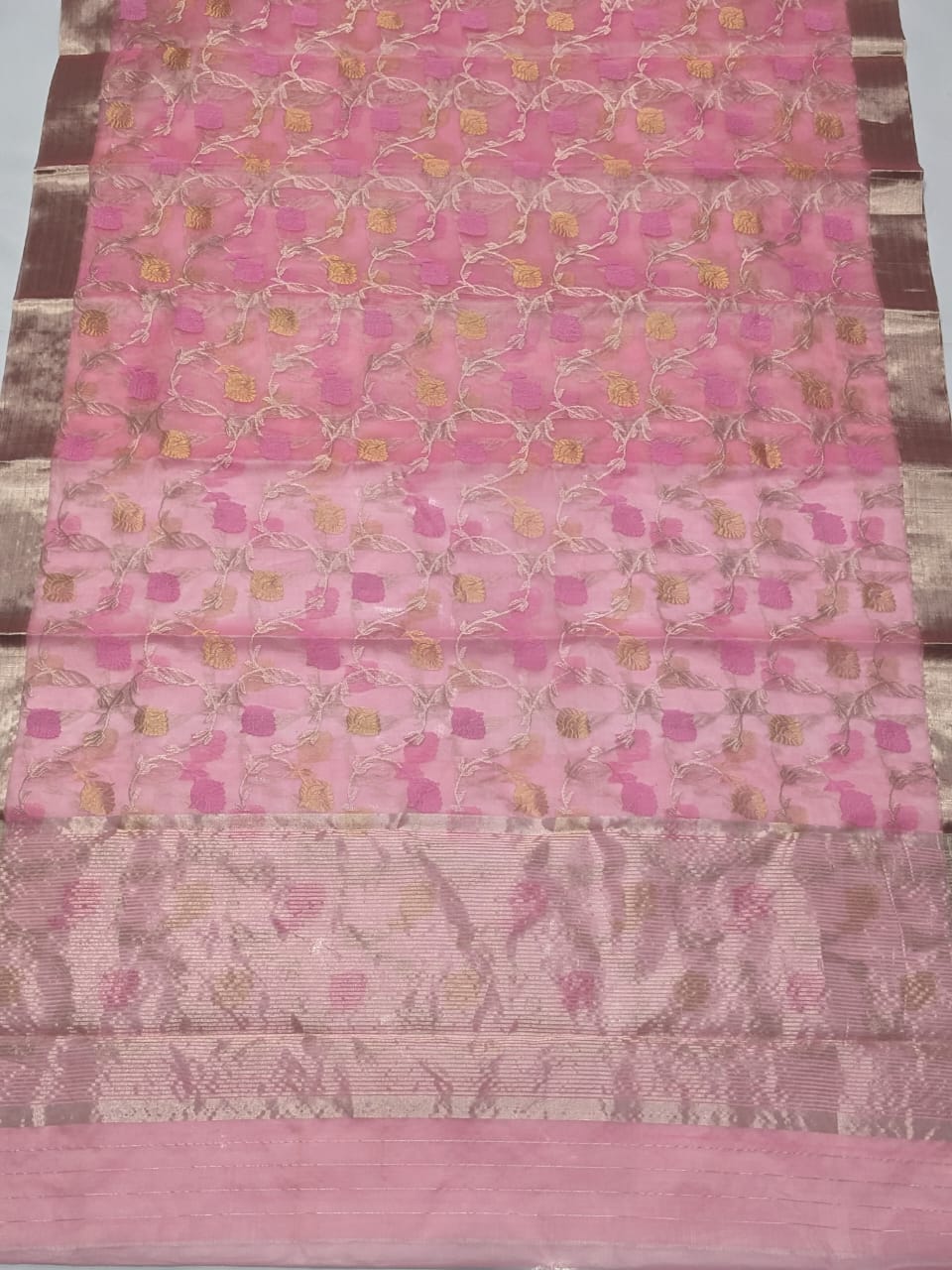 Baby Pink Chanderi Handloom Katan Silk Meenakari Saree
