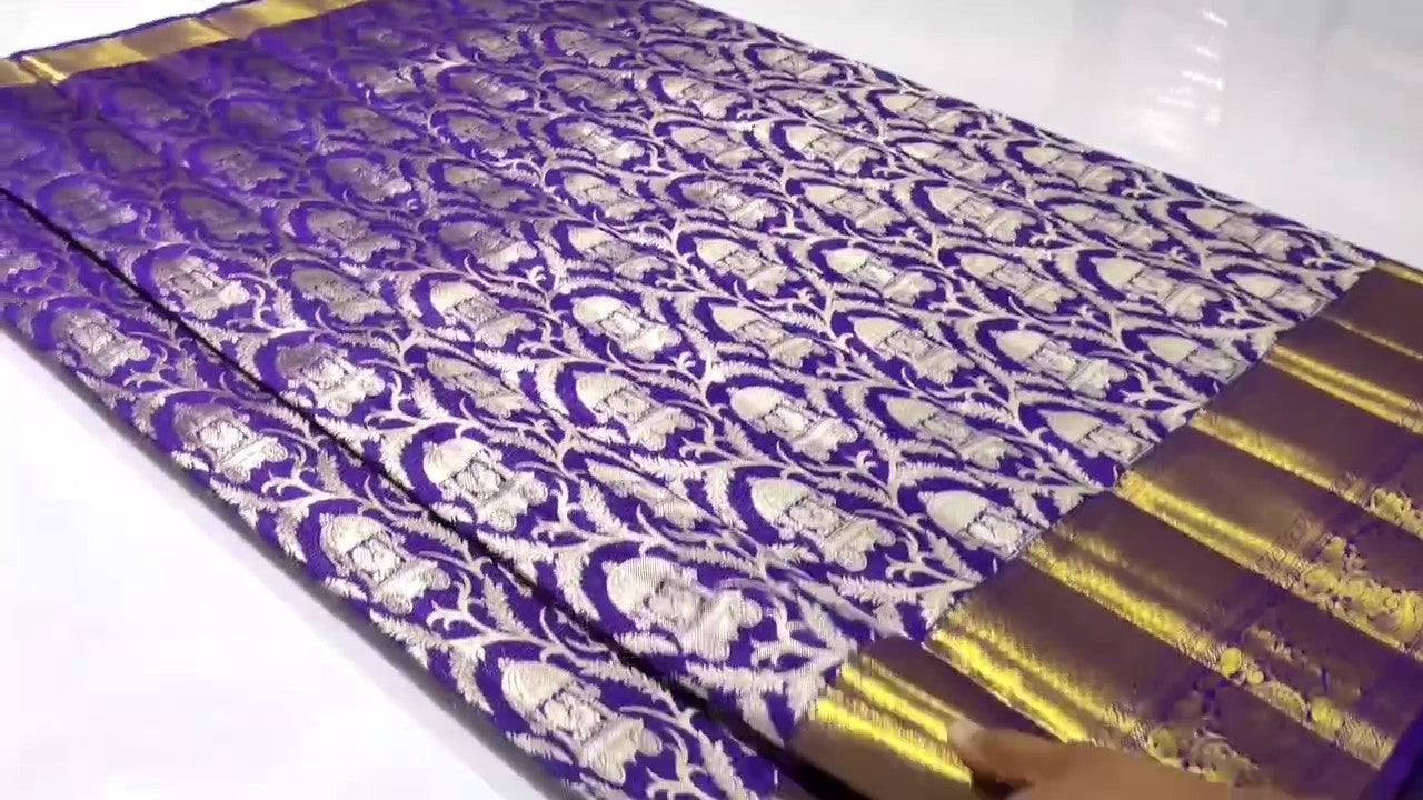 Purple Kanchipuram Handloom Tissue Brocade Silk Saree