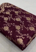 Wine Banarasi Satin Katan Silk Swarovski Jangla Saree