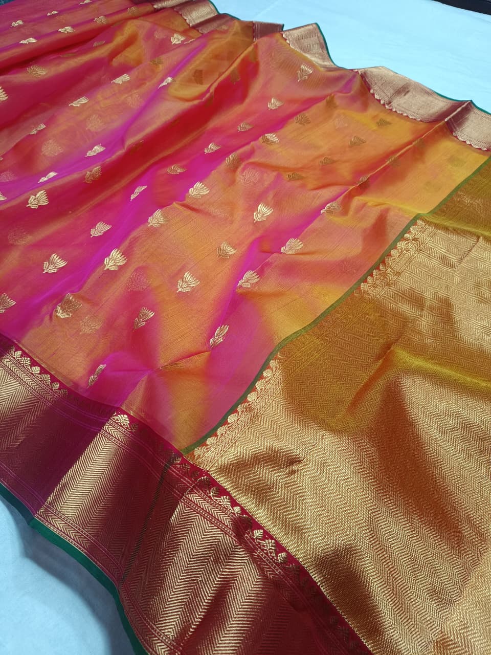 Dual Tone Rani Pink Chanderi Handloom Katan Silk Saree