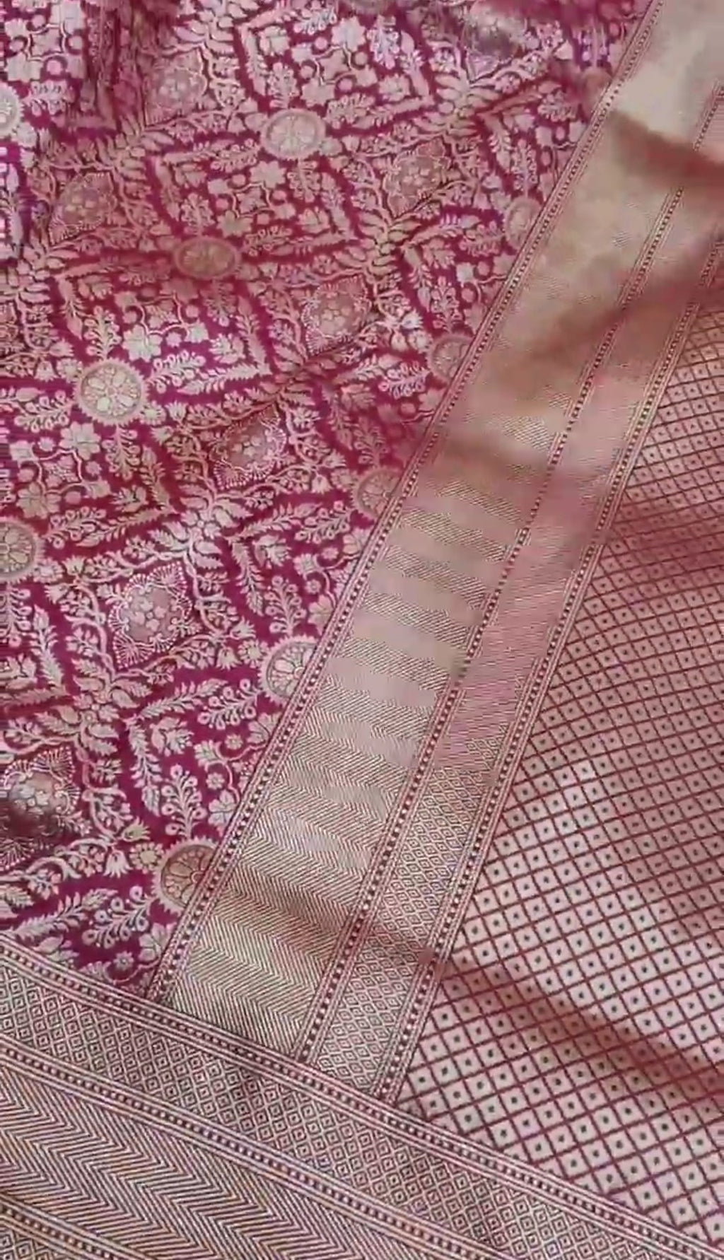 Dual Tone Hot Pink Banarasi Handloom Katan Silk Brocade Saree