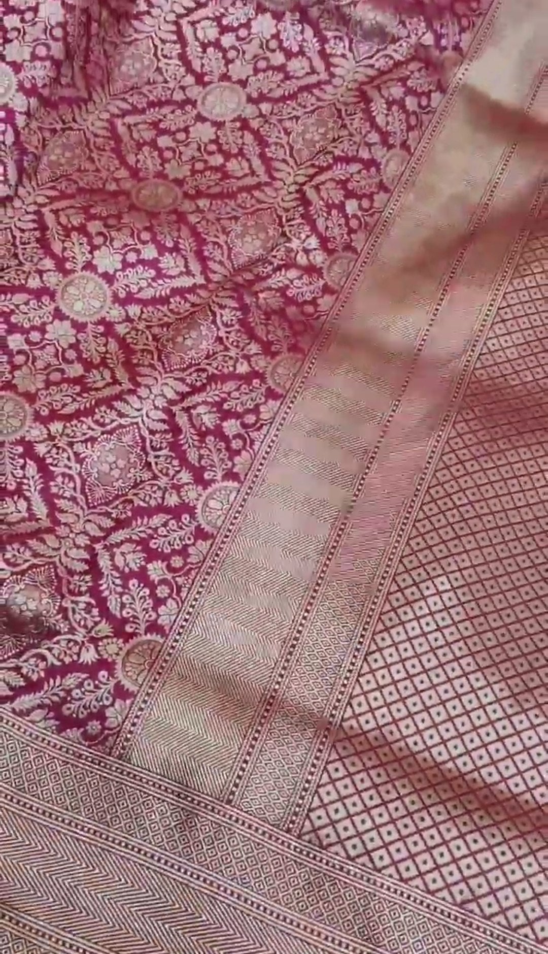 Dual Tone Hot Pink Banarasi Handloom Katan Silk Brocade Saree