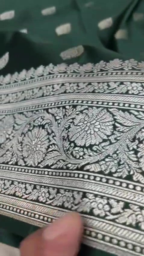 Bottle Green Banarasi Mashru Soft Silk Saree