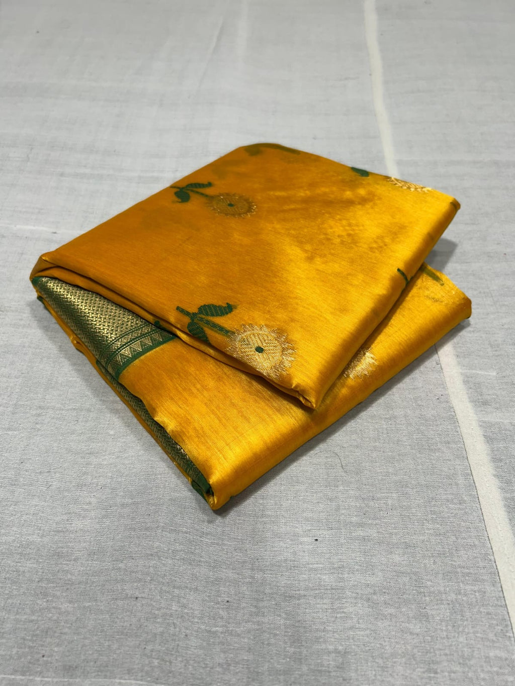 Turmeric Chanderi Handloom Pattu Silk Meenakari Nakshi Saree
