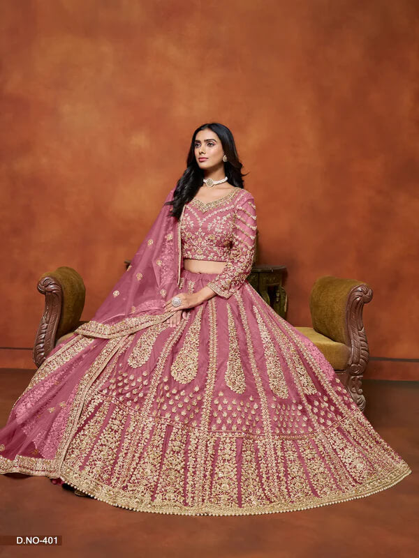 Light Pink Net Lehenga Choli with Thread & Sequins Work