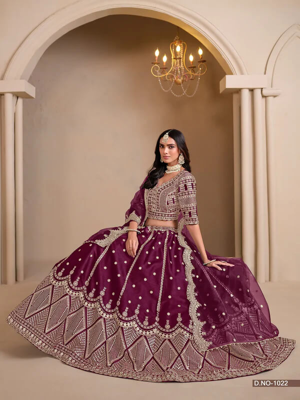 Wine Berry Art Silk Lehenga Choli with Thread & Sequins Work