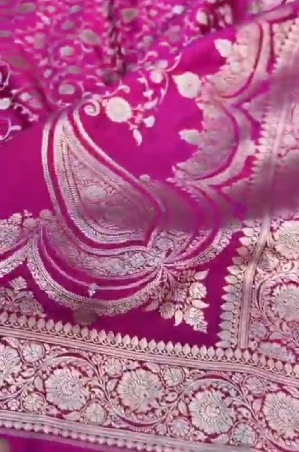 Dark Pink Banarasi Mashru Soft Silk Jangla Saree