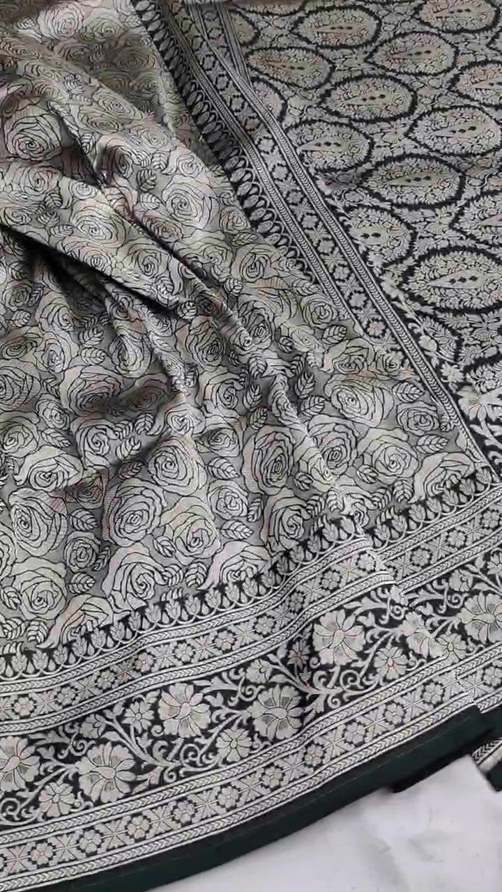 Bottle Green Banarasi Handloom Katan Silk Brocade Saree