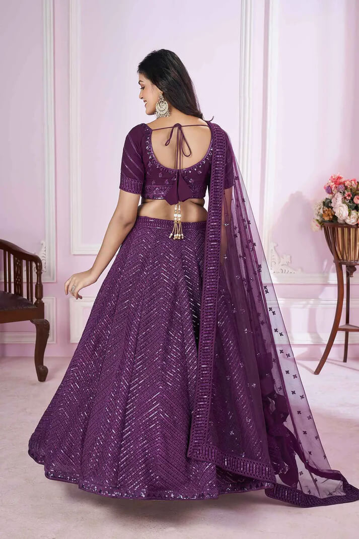 Purple Georgette Lehenga with Sequins & Thread Embroidery