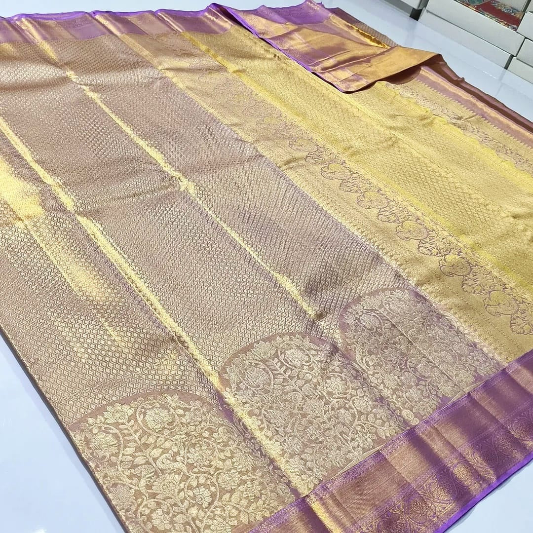Lavender Kanchipuram Handloom Tissue Brocade Silk Saree