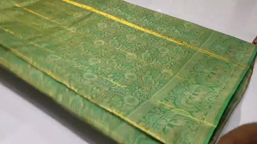 Emerald Green Kanchipuram Handloom Tissue Brocade Silk Saree