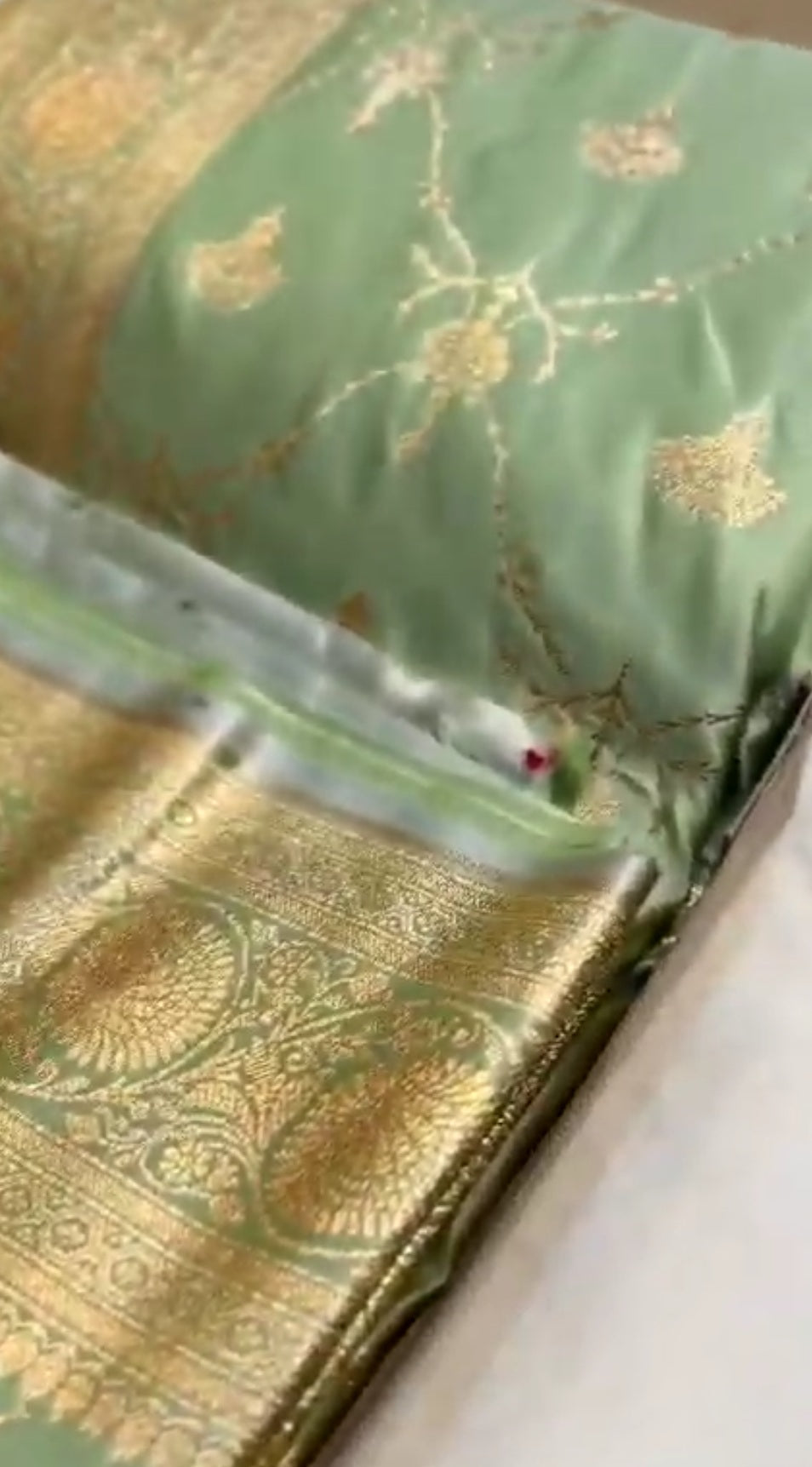 Pastel Green Banarasi Satin Katan Silk Saree