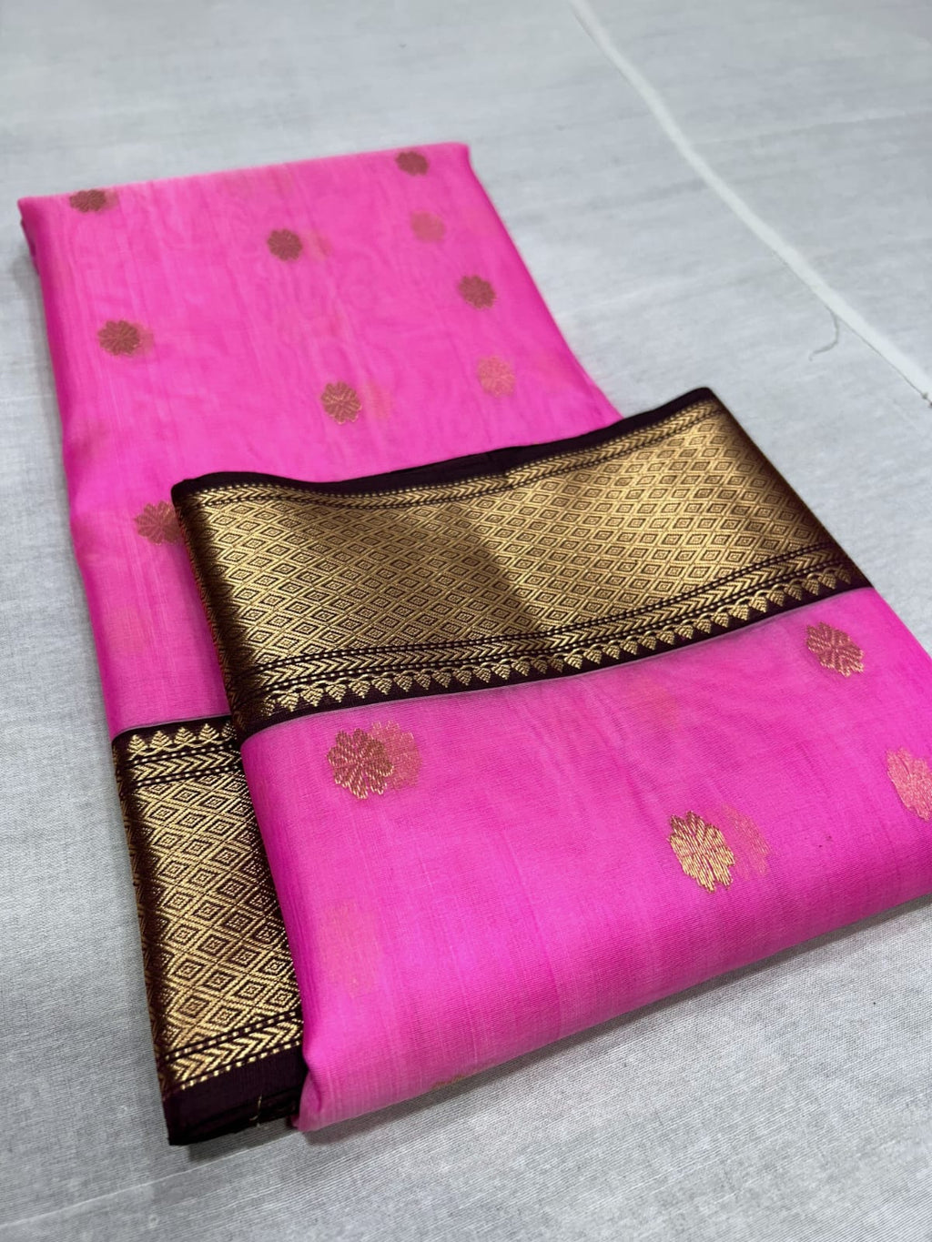 Hot Pink Chanderi Handloom Katan Silk Nakshi Saree