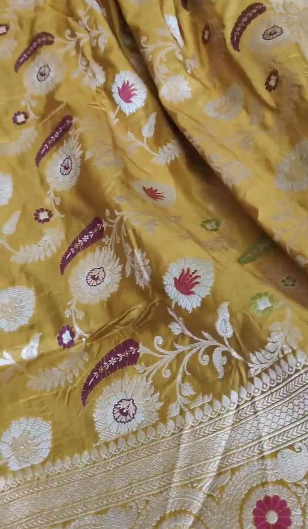 Dual Tone Mustard Banarasi Handloom Katan Silk Meenakari Saree