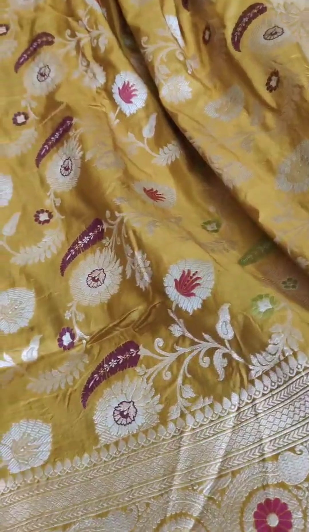 Dual Tone Mustard Banarasi Handloom Katan Silk Meenakari Saree