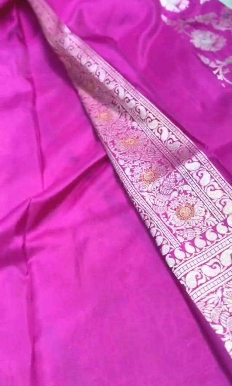 Dual Tone Hot Pink Banarasi Handloom Katan Silk Meenakari Saree