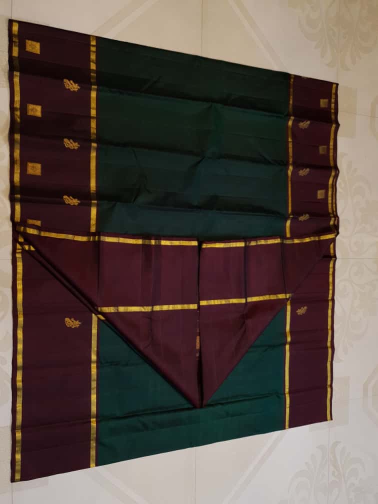 Bottle Green Kanchipuram Handloom 2G Gold Pattu Silk Saree