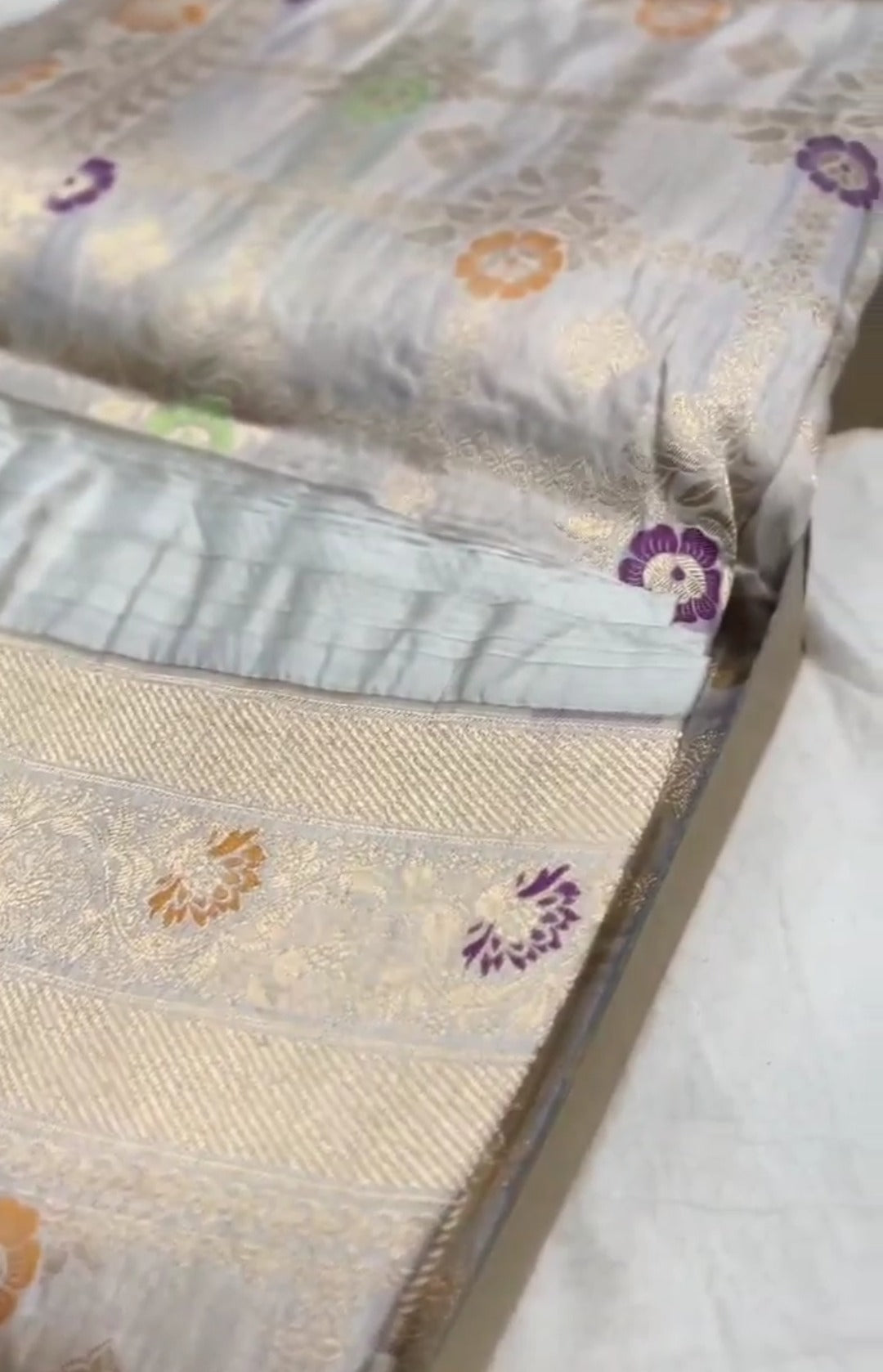 Dual Tone Icy Blue Banarasi Handloom Katan Silk Meenakari Saree