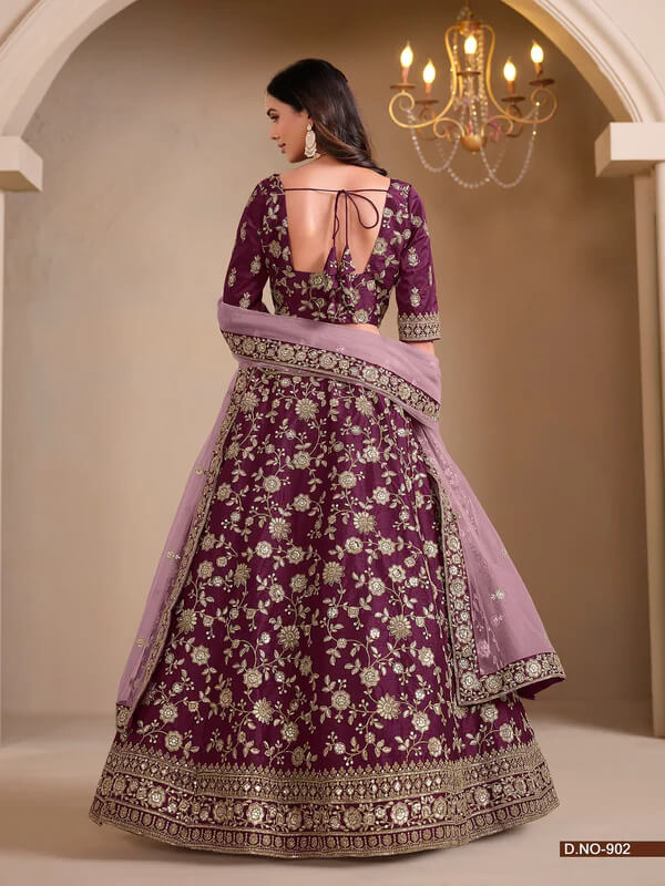 Elegant Wine Art Silk Lehenga Choli with Embroidery