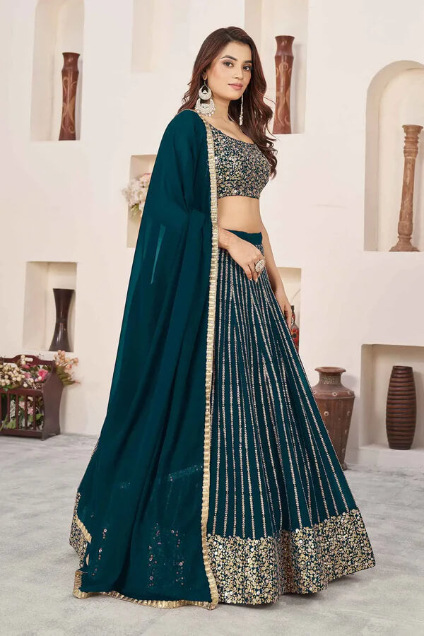 Green Vogue Georgette Lehenga with Zari & Sequins Work