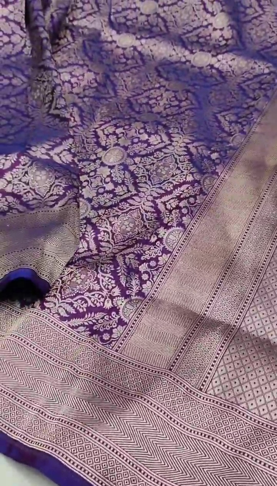 Dual Tone Purple Banarasi Handloom Katan Silk Brocade Saree