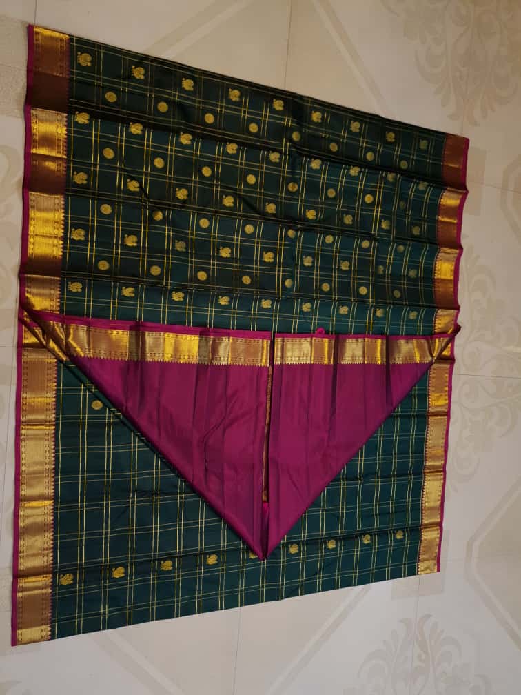 Bottle Green Kanchipuram Handloom 2G Gold Pattu Silk Saree