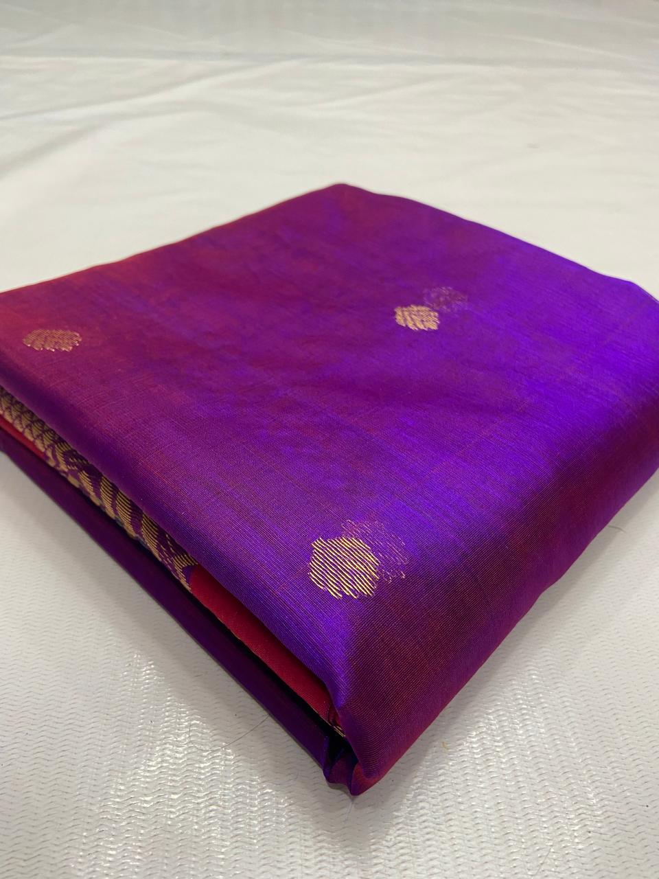 Dual Tone Purple Chanderi Handloom Pattu Silk Meenakari Handwork Saree