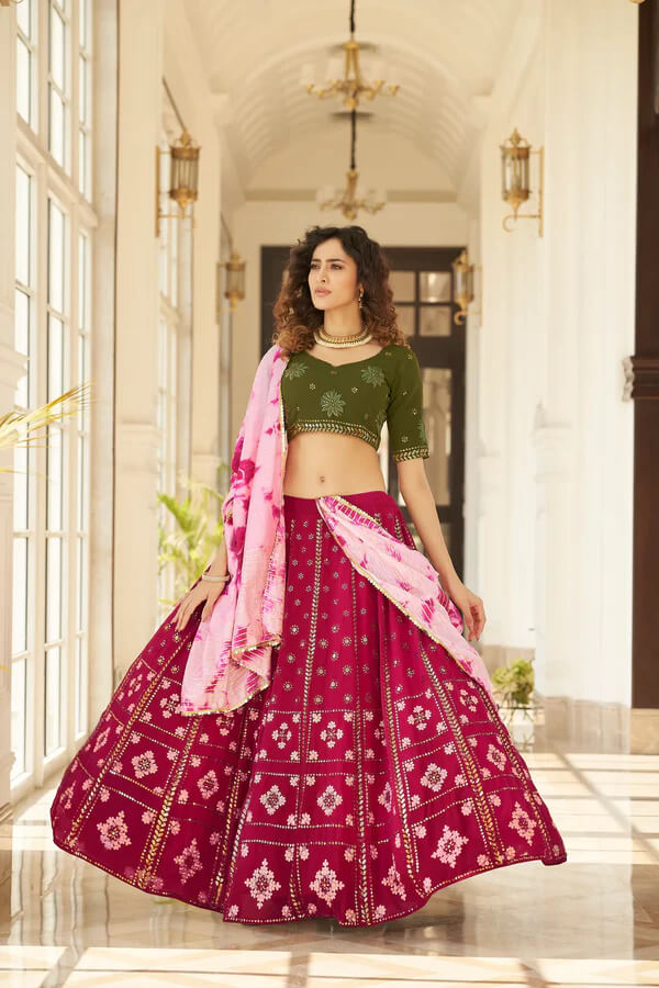 Designer Olive Green Lehenga Choli with Thread Detailing