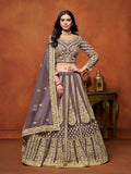 Elegant Dusty Grey Net Lehenga with Embroidery