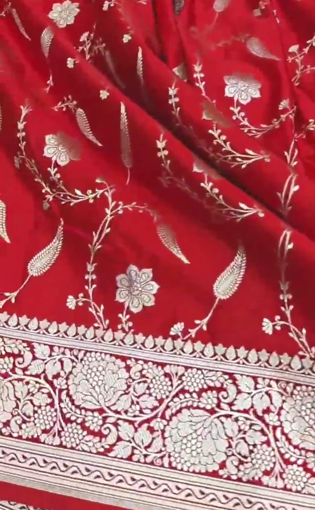 Rød Banarasi Mashru Blød Silke Saree