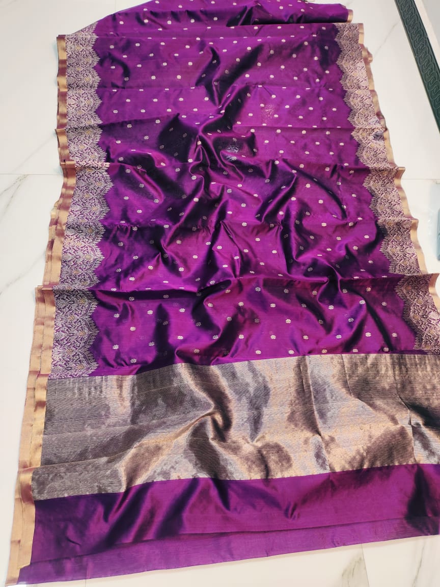 Magenta Chanderi Håndvæv Pattu Silk Meenakari Håndværk Saree