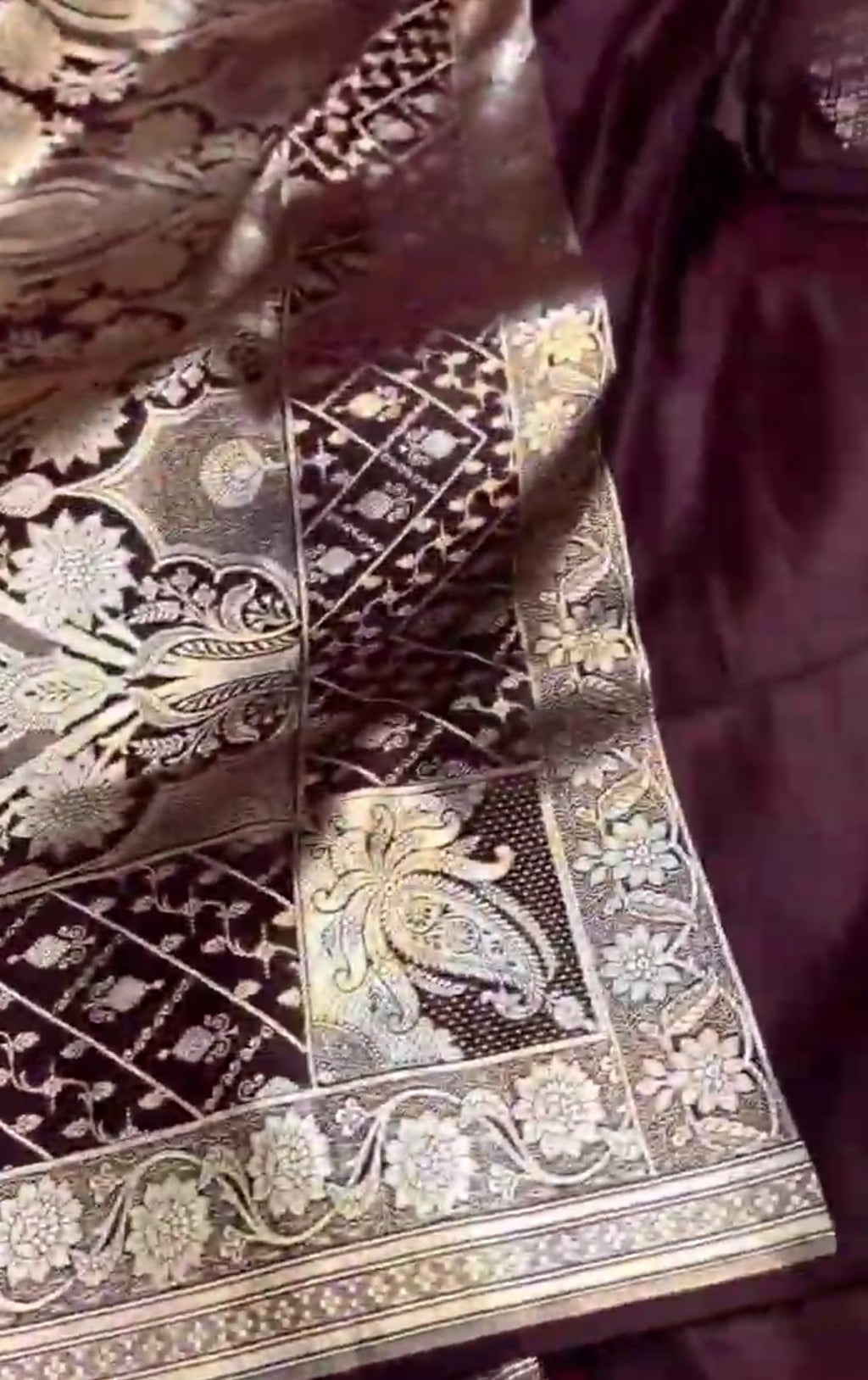 Wine Banarasi Satin Katan Silk Saree