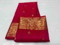 Red Chanderi Handloom Katan Silk Meenakari Saree