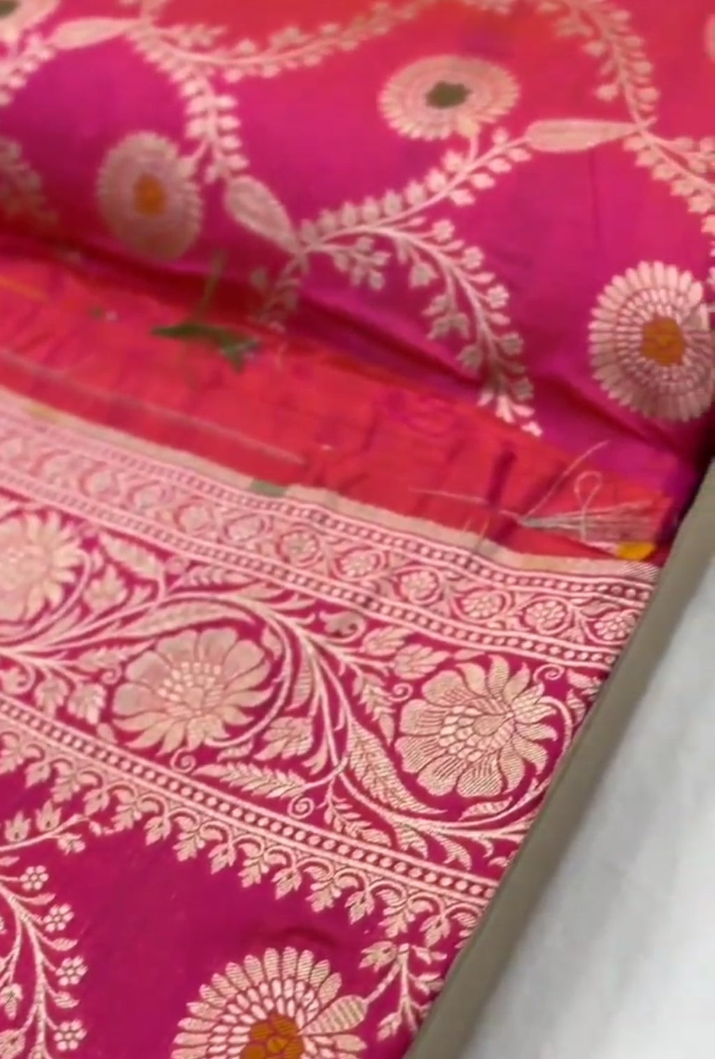 Dark Pink Banarasi Handloom Katan Silk Meenakari Saree
