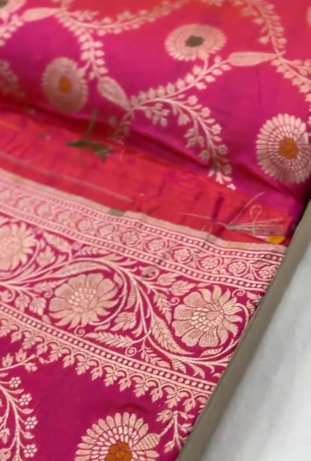 Dark Pink Banarasi Handloom Katan Silk Meenakari Saree