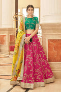 Pink Yellow Art Silk Lehenga with Zari & Sequins Work
