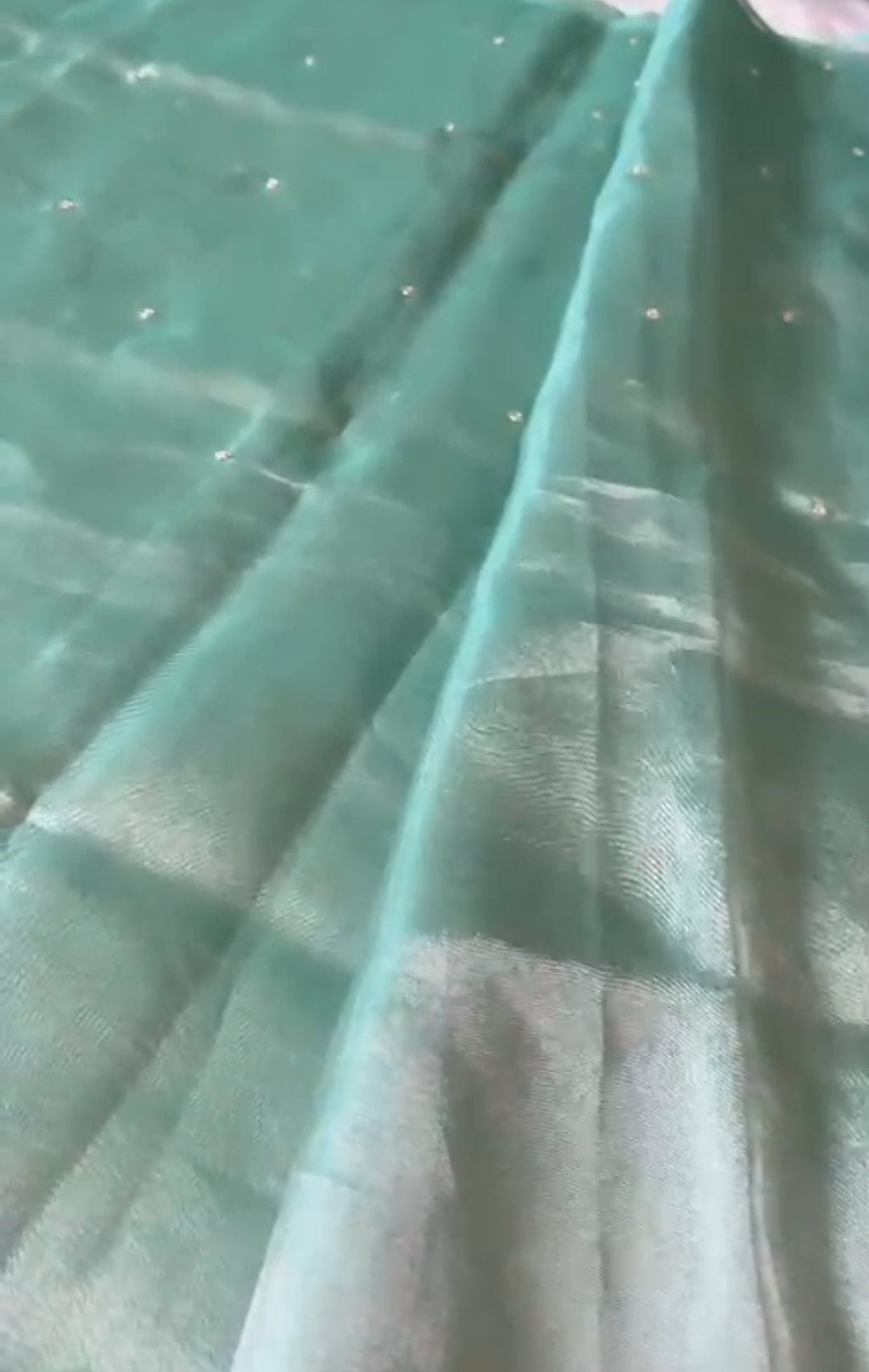 Blågrøn Banarasi håndvævet saree i rent vævssilke