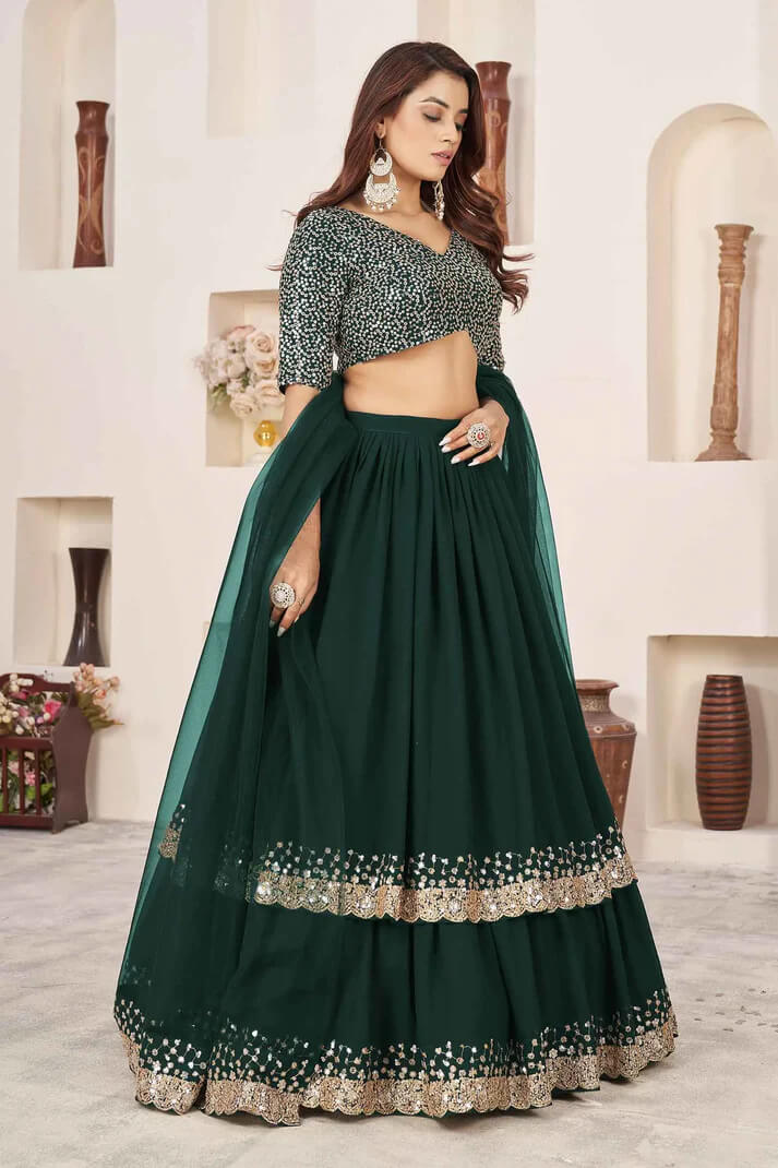 Green Designer Georgette Lehenga with Sequins & Zari