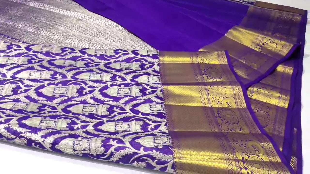 Purple Kanchipuram Handloom Tissue Brocade Silk Saree