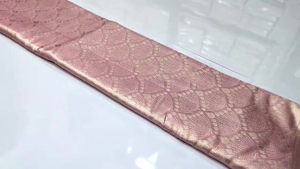 Baby Pink Kanchipuram Handloom Tissue Brocade Silk Saree