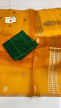 Gurkemeje Gul Banarasi Håndvæv Kora Organza Silke Saree