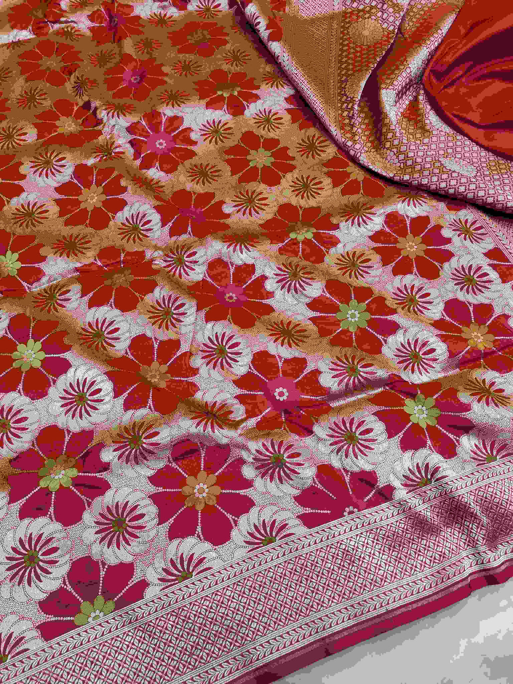 Red Banarasi Handloom Katan Silk Meenakari Saree