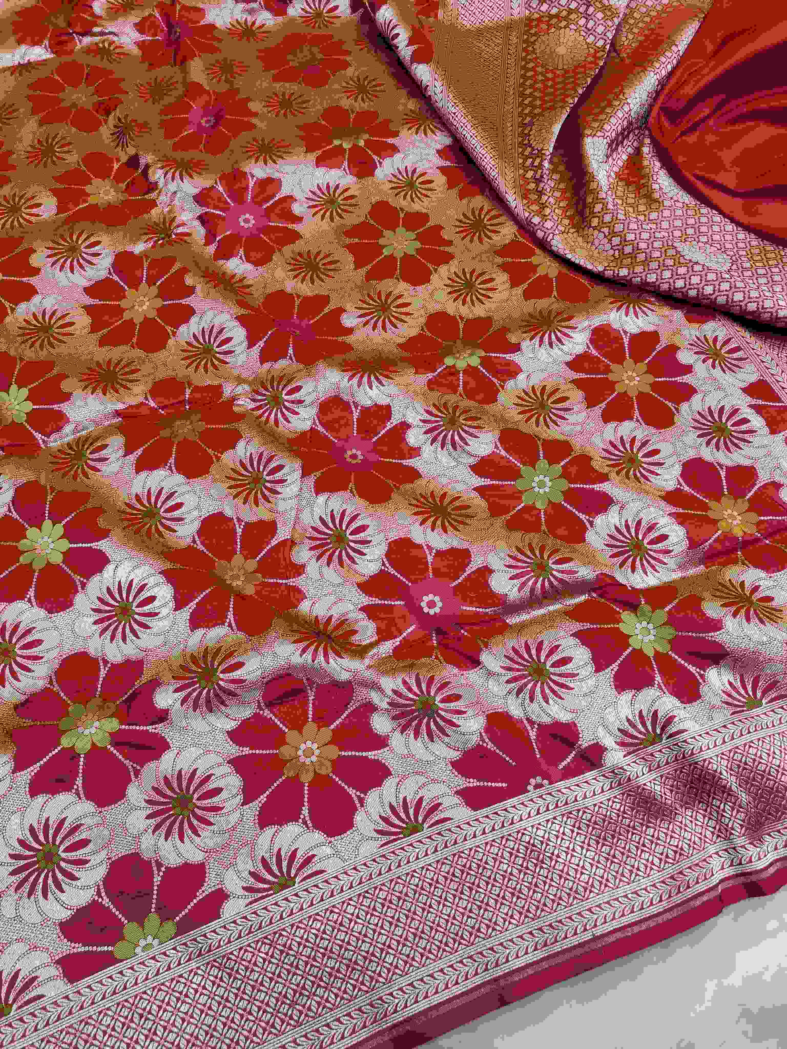 Red Banarasi Handloom Katan Silk Meenakari Saree