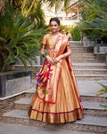 Elegant Beige Jacquard Silk Paithani Lehenga Choli with Zari Weaving