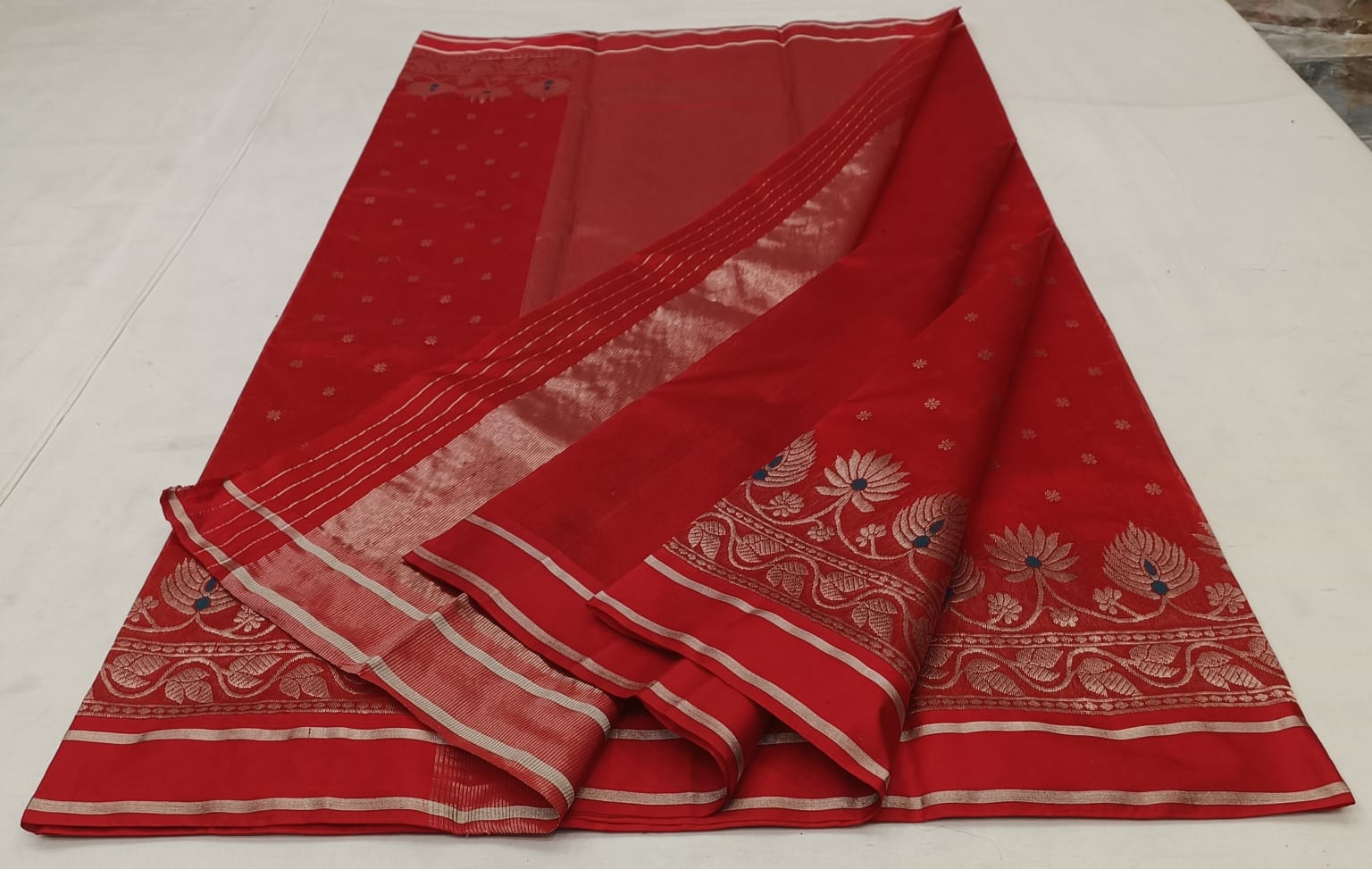 Rustic Red Chanderi Handloom Pattu Silk Meenakari Saree