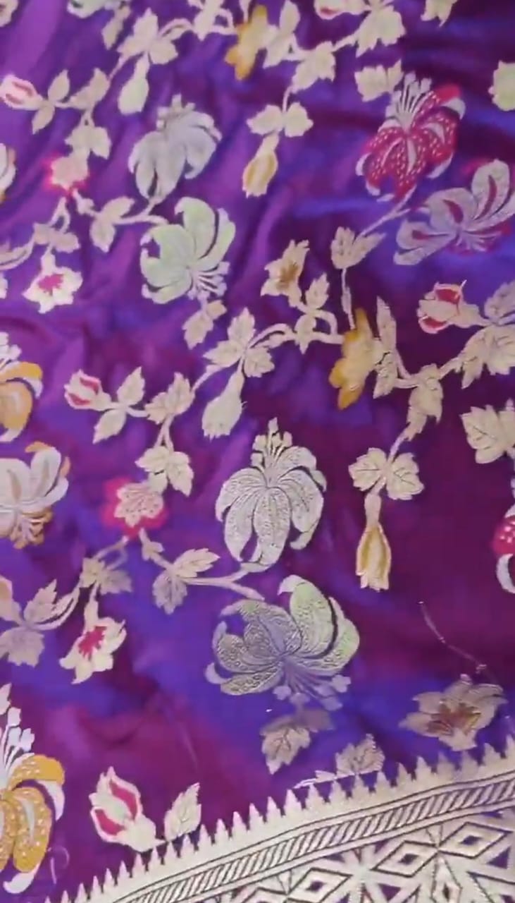 Dual Tone Purple Banarasi Handloom Katan Silk Meenakari Saree