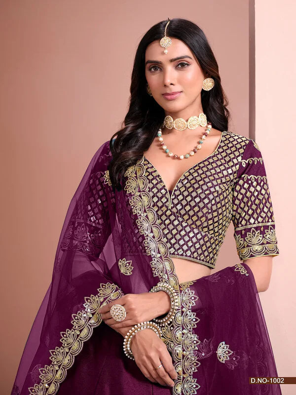 Designer Purple Lehenga Choli with Mirror & Embroidery